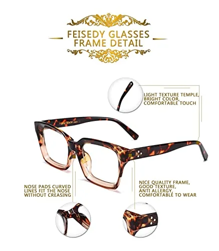 FEISEDY Glasses Frame Womens, Square Thick Eyeglasses Frame, Classic Eyewear for Men B2461 2